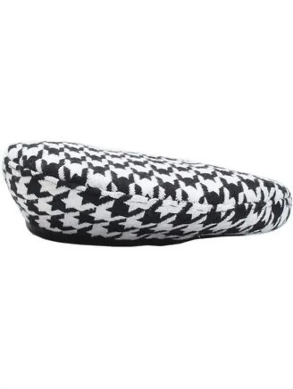 Women's Luxury Houndstooth Pattern Beret Beanie Hat (Black/White)